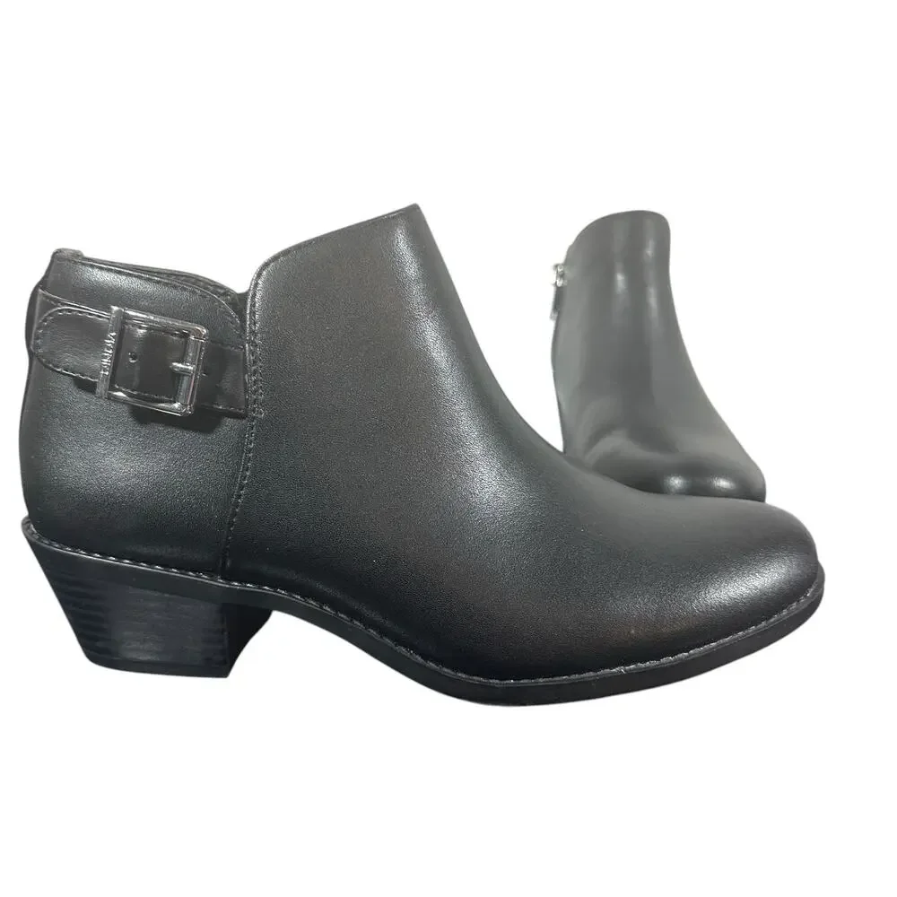 Vionic Millie Black Leather Ankle Boots Size 7.5 Orthotic Comfort Zip Booties